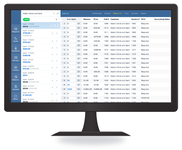 A desktop monitor showing the simple billing screen of TOPS Towing Management Software