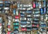 Impound auction lot with abandoned, unclaimed vehicles
