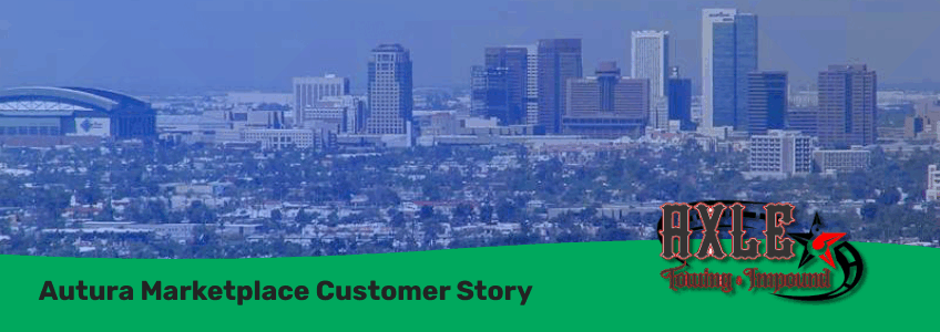 Axle Towing and Impound Case Study image feature the Phoenix, AZ Skyline and the Axle Towing logo