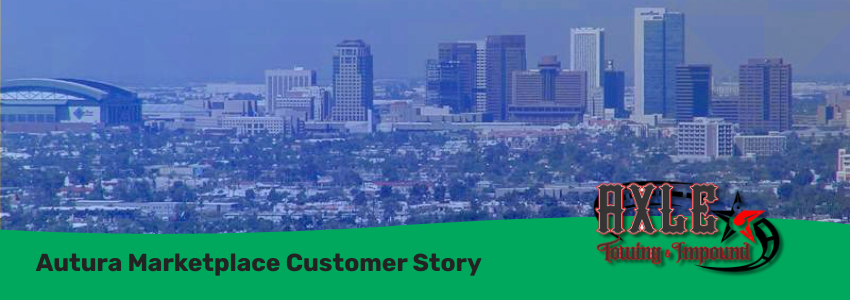 Axle Towing and Impound Case Study image feature the Phoenix, AZ Skyline and the Axle Towing logo