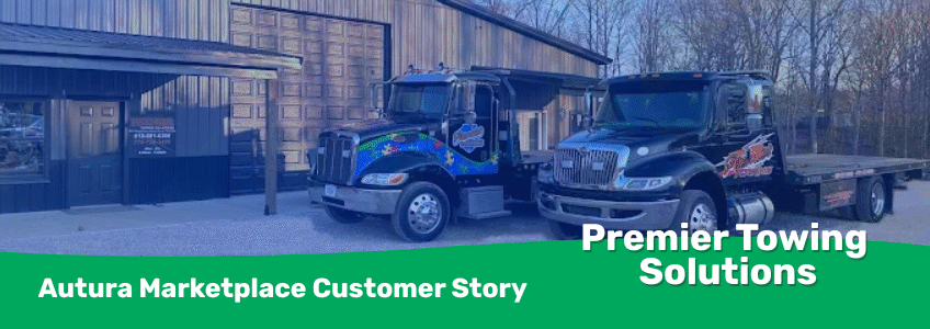 Premier Towing Solutions Case Study Feature banner with company name and two tow trucks