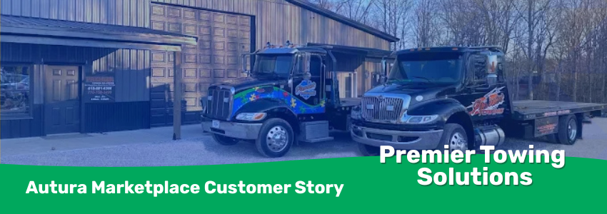 Premier Towing Solutions Case Study Feature banner with company name and two tow trucks