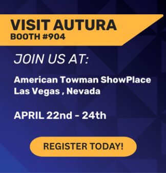 Autura Booth Number at the American Towmand ShowPlace Las Vegas 2026 Event poster on blue background with yellow banners