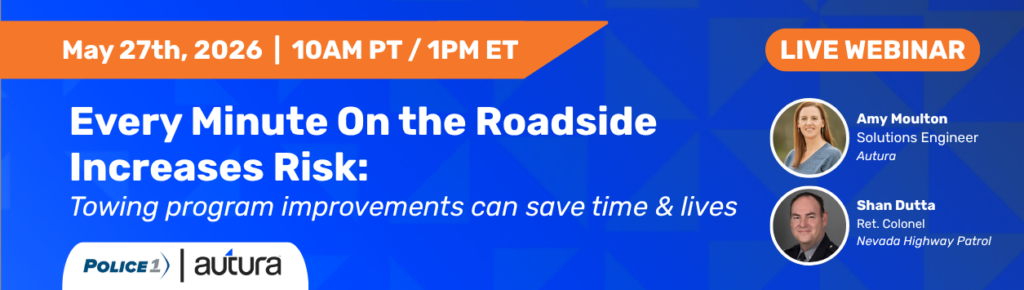 Police1 Webinar Promo with orange banners against dark blue background