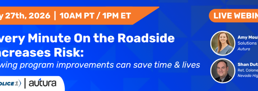 Police1 Webinar Promo with orange banners against dark blue background