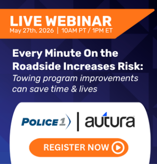 Police1 Webinar Promo thumbnail with orange banners against dark blue background