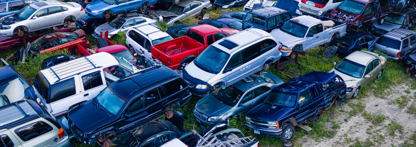 Impound yard image with multi-colored cars ready for sale on Autura Marketplace