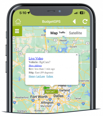 A screenshot of GPS tracking software showing the location of a vehicle on a map